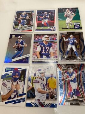 Josh Allen 9 Card Lot Bills. Select, Donruss, Optic, Elite, Donruss, Score